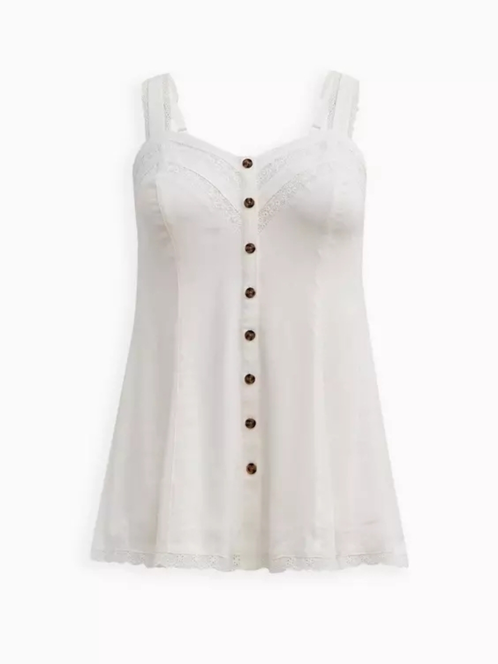 2X • Torrid • Fit And Flare Rayon Slub Lace Chic White Button-Front Lace Tank